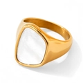 Minimalist gold stainless steel ring featuring a thick band and white shell inlay - US 7 / Gold