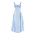 French vintage light blue strappy midi dress with square neck and tie-back detail - S / Sky Blue