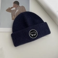 Berretto in maglia blu scuro con ricamo rana e spessa trama in lana a costine - 55-59CM / Blu navy