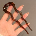 U-shaped hair fork in amber tortoiseshell pattern with handmade lettering and rhinestone - Wavy Tortoiseshell / Blue Brown U-Shaped Hair Stick With Rhinestone