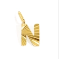 Detail of golden stainless steel letter N pendant with radial sunburst texture and ring - Letter N