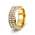 Polished gold wide stainless steel ring with double rows of sparkling cubic zirconia - US 5 / Gold