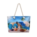 Grande borsa da spiaggia in tela con stampa colorata e manici in corda beige - Modello 3 (Stella Marina Conchiglie)