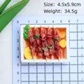 Detail view of realistic miniature shashlik kebab food model measuring 4.5x5.9cm in size - Beef Skewers with Lemon (No Magnet)