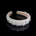 Chic white faux pearl and rhinestone padded headband with soft beige velvet lining - White Pearl on Black Base