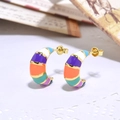 Rainbow enamel C-shaped gold stud earrings featuring vibrant colorful drip oil patterns - ZYN-DME369G (17mm Multicolor Mix)