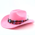 Detail of pink faux suede cowboy hat featuring a turquoise beaded band and center gemstone - M(56-58cm) / Magenta