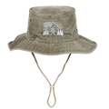 Olive green washed cotton fisherman hat with sasquatch embroidery and adjustable chin cord - Khaki Washed Cotton / Khaki