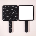 Handheld square makeup mirror in sleek black finish with white eyelash pattern design - Black