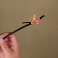Bamboo hair pin featuring an orange-pink glass flower detail for traditional styling - Orange Pink Flower (S400)