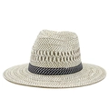 Cappello fedora classico in paglia beige da uomo con nastro a righe bianche e nere - M (56-58cm) / Bianco Naturale/Beige Chiaro