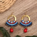 F16 Blue Woven Red Stone Earrings