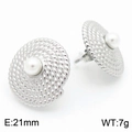 Silver twisted metal hoop earrings with white round pearl center, 21mm diameter - 21mm / Style B Steel Color