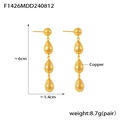 Three-tier geometric water drop tassel earrings in 18k gold-plated copper finish - Gold
