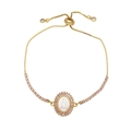 Adjustable gold Virgin Mary bracelet with pink cubic zirconia and shell inlay - Pink