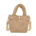 Chic beige corduroy bucket bag with pleated ring handles and adjustable shoulder strap - Off White