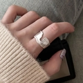 Minimalist 925 sterling silver ring with irregular lava design in matte silver finish - Silver Notched Roll (JZ0833)