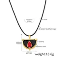 Ferris wheel geometric pendant necklace with black oil drip on braided leather cord - Gold Leather Cord Sweater Chain