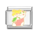 Charm modulare italiano con simpatico orsetto che fa il bagno in smalto giallo e acciaio - Stivali