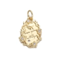 Pendentif ovale doré en cuivre avec motif floral, gemmes et gravure Love You - Pendentif Ovale Doré Gravure Fleur (Love you Lilly)