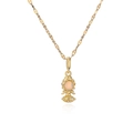 Gold plated fairy princess necklace with opal head and yellow zircon crystals for women - Pink Girl Doll / 23928