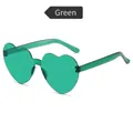 Green heart-shaped rimless sunglasses with seamless one-piece tinted lenses for women - Green