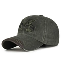 Vintage washed canvas baseball cap in charcoal grey with 3D letter M embroidery - Adjustable / Dark Green
