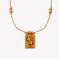 Vintage 18K gold plated stainless steel palm tree pendant necklace with braided cord - Gold