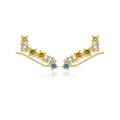 S925 silver double stud chain earrings with multi-color gems in gold finish - Multicolor Ear Climber Style (MME745)