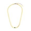18K gold plated flat snake chain necklace with round green gemstone and lobster clasp - Herringbone Chain Inlaid / Gold Stitching Green Zirconia