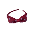 Red grosgrain ribbon headband with white polka dots and a bow on a thin red frame - Red Polka Dot