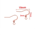 Rose gold stainless steel ear hook 19mm x 15mm with 3mm bead for DIY jewelry making - 19*15mm / Rose Gold