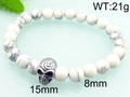 Elastic beaded bracelet with 8mm white marble stones and silver stainless steel skull - 8mm White Turquoise Marbled Skull Style (KB70682-BD)