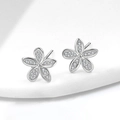 Elegant S925 sterling silver flower stud earrings with sparkling clear zircon stones - 925 Silver / Platinum