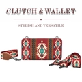 Detail of red bohemian clutch with geometric fabric patterns and a detachable wide strap - Christmas Red