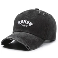 Vintage washed charcoal cotton baseball cap with RENEW idea embroidery and distressed details - Adjustable / Black