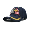 Dark blue baseball cap with American flag and eagle embroidery and golden USA brim - Navy Eagle Wheat