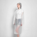 Translucent frosted long raincoat with adjustable hood and waterproof EVA material - Open Top / White