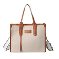 Große beige-braune Canvas-Tragetasche mit Lederbesatz und gestreiftem Schultergurt - Braun Groß
