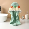 Cute floral coral fleece dry hair cap, quick drying bath towel wrap for women and girls. - Triangle Hat / Light Green