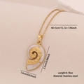 Golden stainless steel spiral ocean shell pendant necklace with size dimensions - Conch