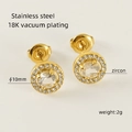 Golden 18K plated stainless steel ear studs with central zircon and pavé setting - Round / White Zirconia