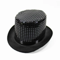 Black felt top hat featuring silver sequins and a satin band for stage performances - Sequin Black / Size L - Hat Circumference 58cm - Hat Height 13cm