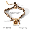Leopard print fabric bracelet with golden chain and butterfly pendant detail dimensions - Square Butterfly Pendant Leopard Print Fabric Bracelet (HC-B20365)