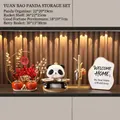 Panda entryway storage set with gold tray, persimmon jars, and wood key holder - Housewarming Porch Combo Ornament Set B