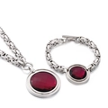 Silver stainless steel jewelry set with faceted deep red round glass stones - Silver Purple Jewelry Set (KS190111-Z)