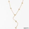 Detailed view of Y-shaped gold necklace featuring tiny cubic zirconia heart pendants - Gold White Zirconia (KDD775)