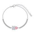 S925 silver tennis bracelet with pink heart stone and rectangular white cubic zirconia - Pink Heart and White Rectangle Double Stone / Silver