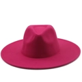 Top view of a magenta wide brim wool felt jazz fedora hat on a white background - M (56-58cm) / Rose Red