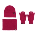 Set invernale in maglia con berretto sciarpa e guanti in rosso rosa e logo del marchio - Set base da 3 pezzi / Set rosso vino da 3 pezzi